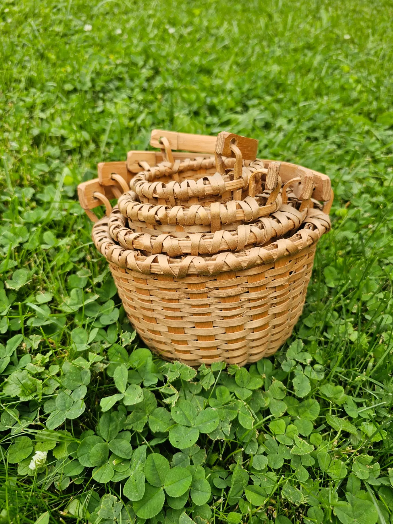 A Taghkanic ash splint basket — handmade, woven from pounded black ash.