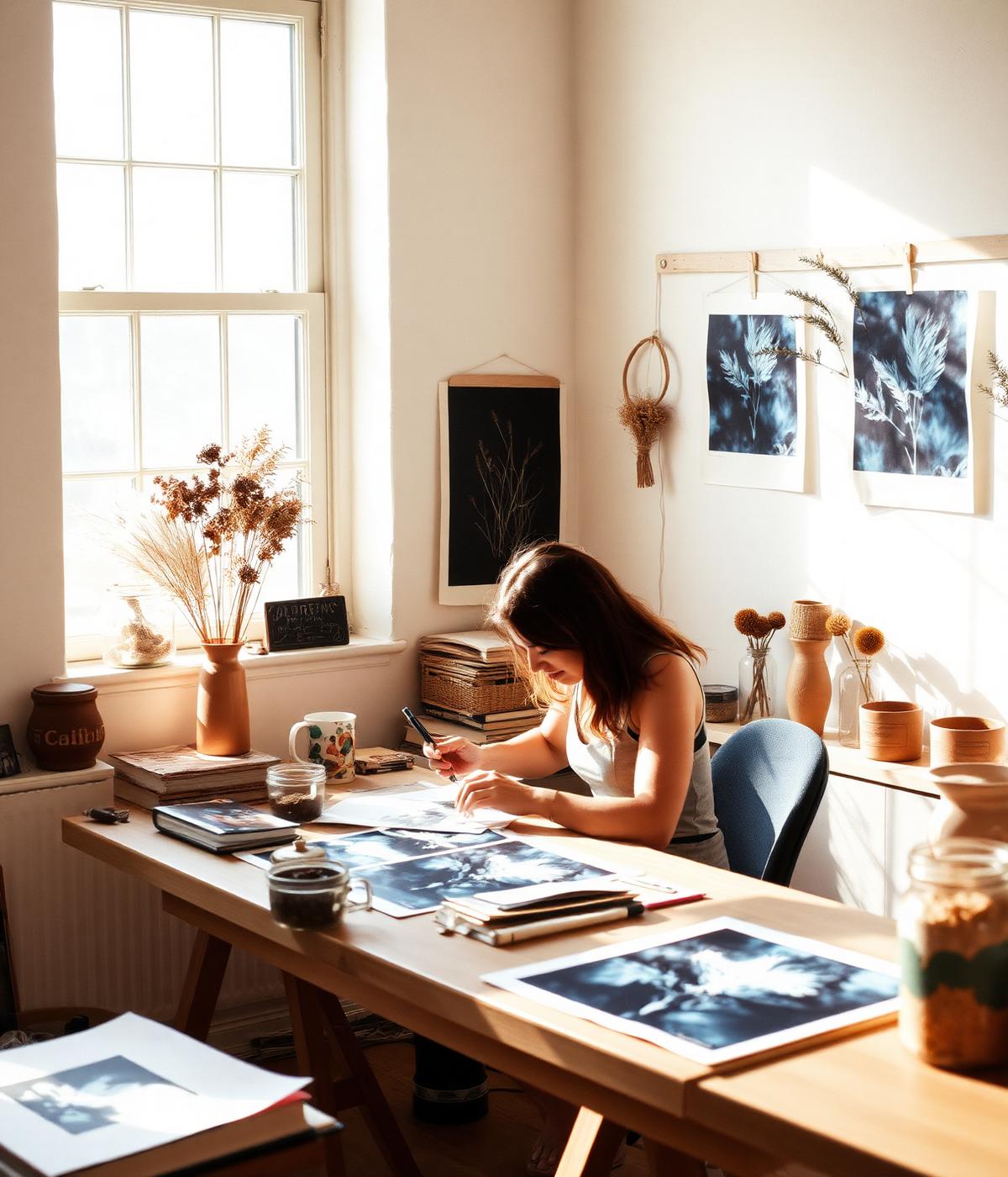 Pressed botanicals and natural materials in the Botanically Bound studio